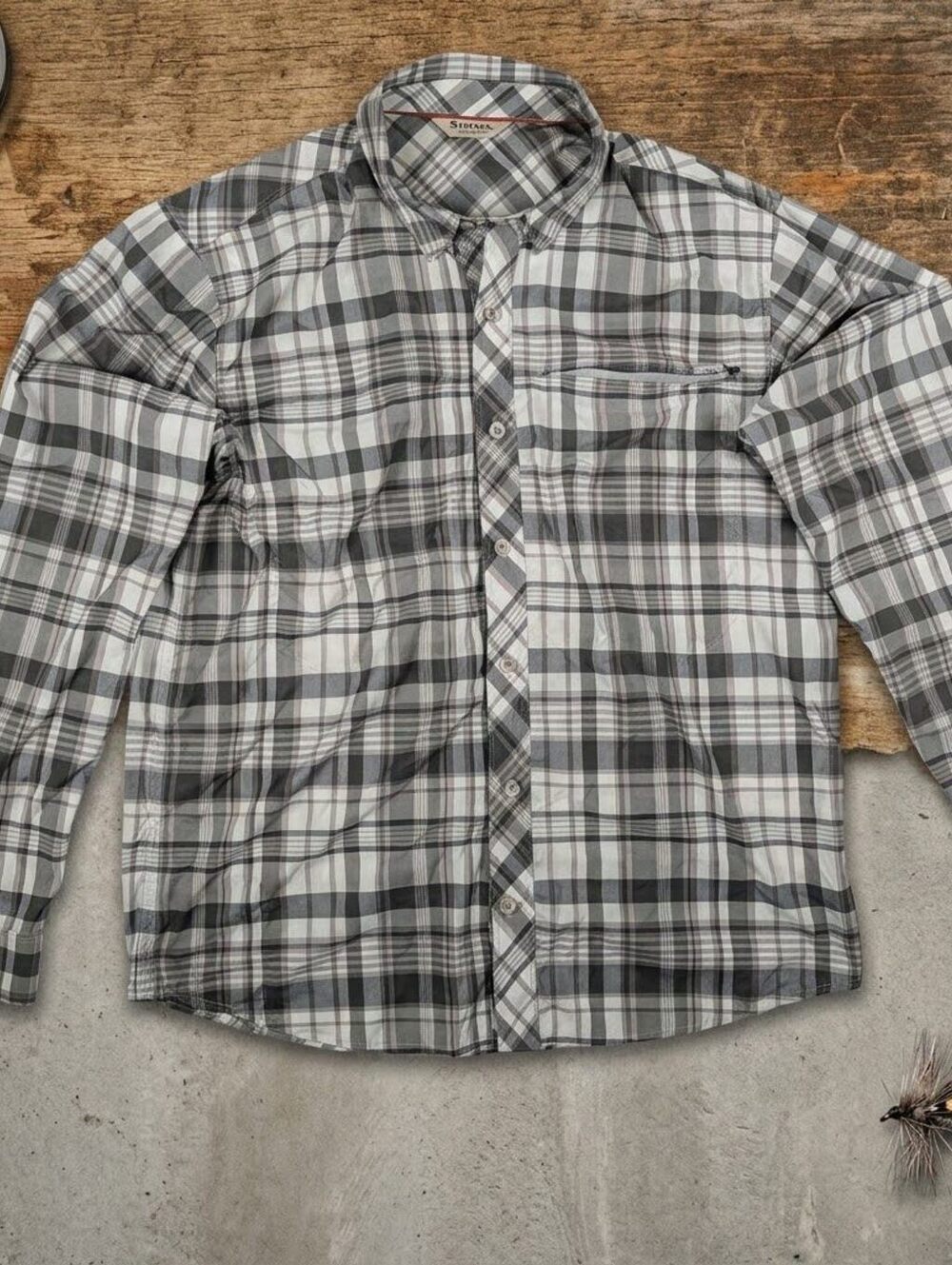 Simms Mens M Plaid brrr Cooling Nylon Button Down Shirt Fly Fishing Gorpcore